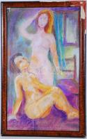 Olvashatatlan jelzéssel: Fürdés után. Pasztell, papír, üvegezett keretben 47×29 cm