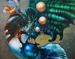 Végvári Tamás (1962-): Madár. Olaj, műanyaglemez, jelzett, üvegezett keretben, 36×36 cm