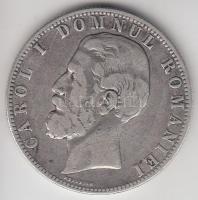 Románia 1880. 5L Ag "I. Károly", név a peremnél! T:3 Romania 1880. 5 Lei Ag "Carol I" Name near rim! C:F