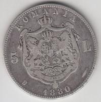 Románia 1880. 5L Ag "I. Károly", név a peremnél! T:3
Romania 1880. 5 Lei Ag "Carol I&...