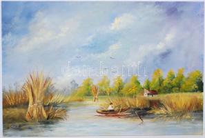Mező Ö. jelzéssel: Nádas. Olaj, farost, 40×60 cm