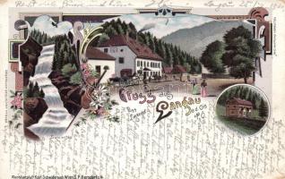 Langau-Lackenhof, Ötscher house, waterfall, litho