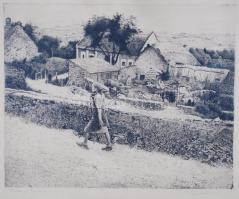 Dudás Jenő (1902-1991): Tihanyi részlet. Rézkarc, papír, jelzett, üvegezett keretben 43×50 cm