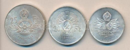 1956. 10Ft + 20Ft + 25Ft Ag "10 éves a Forint" sor T:BU