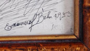 Emanuel Béla jelzéssel: Törölköző akt. Tus, papír, üvegezett keretben 32×23 cm