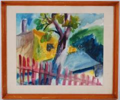 Thuróczy Zoltán (1935-): Falu részlet. Akvarell, papír, jelzett. Üvegezett keretben 42×49 cm