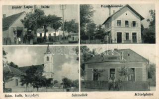 Sármellék vasútállomás, Bohár Lajos üzlete, községháza, római katolikus templom (ázott / wet damage)