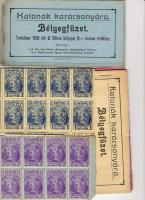 1915. 5 klf. teljes Hadsegélyező Hivatali bélyegfüzet 100-100 db klf. névértékű bélyeggel ill. magyar és horvát nyelvű borítókkal / Kriegerweihnachten, 5 versch. Spendemarken-Heftchen von Kriegshilfsamt zu je 100 Spendemarken
