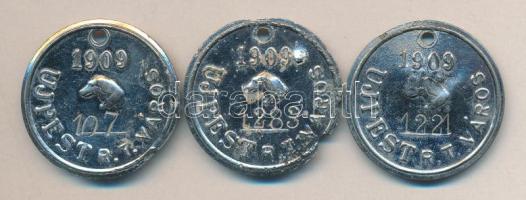 1909. Újpest városi sorszámozott kutyabárca (3db) T:2,3