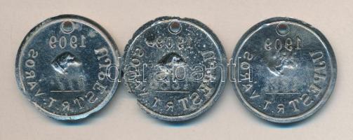 1909. Újpest városi sorszámozott kutyabárca (3db) T:2,3