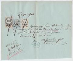 1866 Nyugta 3kr + 15kr okmánybélyeggel + 1kr Hirdetménybélyeggel