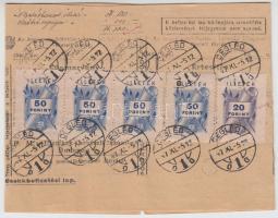 1947 Csekkbefizetési lap 20Ft + 4x50Ft illetékbélyeggel