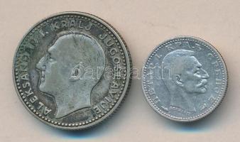 szerbia 1915. 20P Ag + Jugoszlávia 1931. 10D Ag "I. Sándor" T:2- Serbia 1915. 20 Para Ag + Yugoslavia 1931. 10 Dinara Ag C:VF