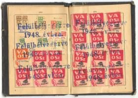 1945 VAOSZ tagsági könyv tagsági bélyegekkel