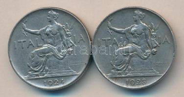 Olaszország 1924. 1L + 1928. 1L T:2- Italy 1924. 1 Lira + 1928. 1 Lira C:VF