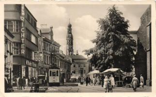 Cottbus Sandower street, town hall, haberdashery shop of Wilhelm Richter, tram (EK)