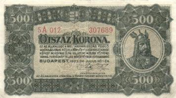 1923. 500K "T.W" nyomdahely jelöléssel T:II-,III