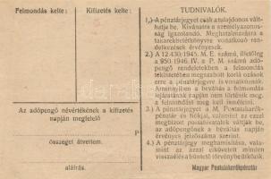 1946. 100.000AP nem kamatozó Pénztárjegy "Másra Át Nem Ruházható" T:II