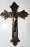 Réz kereszt a megfeszített Krisztussal, öntött,  préselt, jelzett, m:29 cm