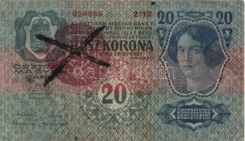 1913. 20K piros "Magyarország" körbélyegzővel és áthúzással érvénytelenítve T:III