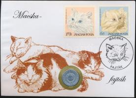 1968. 1Ft "Macska-fajták" érmés bélyeges boríték alkalmi bélyegzővel és bélyegpárral T:2-
