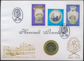 1972. 2Ft "Herendi Porcelán" érmés bélyeges boríték alkalmi bélyegzővel és bélyegsorral T:2