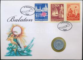 1968. 1Ft "Balaton" érmés bélyeges boríték alkalmi bélyegzővel és bélyegsorral T:2