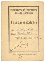 1948 Földmunkások és Kisbirtokosok Országos Szövetsége tagsági igazolvány bélyeggel
