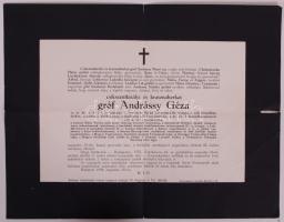1938 Csikszentkirályi és krasznahorkai gróf Andrássy Géza gyászjelentés