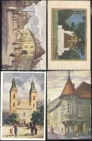 Budapest 4 db régi, használatlan művészi lap, három a Műemlékek Országos Bizottságának sorozata