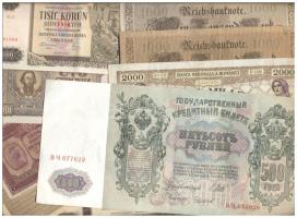 1910-1944. 13db különféle román, szlovák, orosz, német stb bankjegy, közte hajtatlanok is: Német 3. Birodalom/Cseh-Morva Protektorátus 1942. 500K + 1000K T:I 1910-1944. 13 different banknotes with unfolded ones, from Romania, Slovakia, Russia..., for example: German Third Reich/Protectorate of Bohemia and Moravia 1942. 500 Korun + 1000 Korun C:Unc