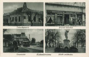 Kiskundorozsma Brunner József Jenő vas-, és fűszerkereskedése, Hangya Szövetkezet, Takarékpénztár, Hősök emlékműve