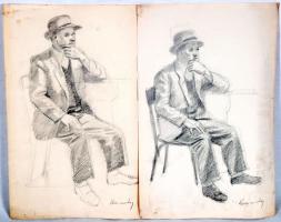 Domanovszky jelzéssel 2 db ceruza rajz, papír, 33×22 cm