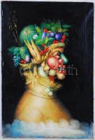 Olvashatatlan jelzéssel: Arcimboldo-reprodukció: A Nyár. Olaj, vászon, hátoldalán jelzett, 50×34 cm