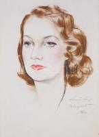 Faragó Ferenc: Női fej 1940. Színes ceruza, papír, jelzett, 35×25 cm