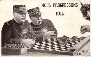 Anti-German propaganda, French progression 1914, chess game s: Gilbert Gautier (EK)