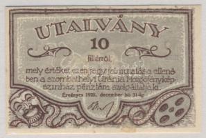 Szombathely 1920. URÁNIA Mozgóképszínház utalvány 10f T:I-