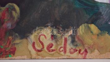 Séday jelzéssel: Csendélet kosárral. Olaj, karton, 33×33 cm