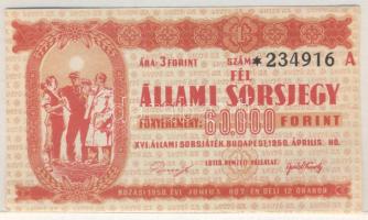 1950. "XVI. Állami Sorsjáték" Fél Állami sorsjegy T:I
