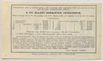 1950. "XV. Állami Sorsjáték" fél sorsjegy T:I-(két apró lyuk)