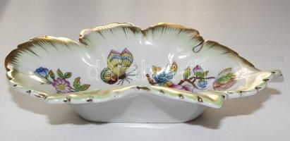 Kézzel festett sorszámozott Viktória-mintás levél formájú jelzett Herendi porcelán tálka /
Handpaint...