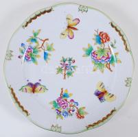 Kézzel festett Victoria mintás, jelzett Herendi porcelán lapos tányér, hibátlan /  Handpainted numbered Herend chinawale plate d:25,5 cm