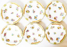 6 db Herendi teás csészealj, kézzel festett, jelzett, hibátlan, d: 12 cm