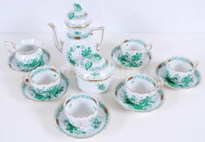 5 személyes kézzel festett és aranyozott, sorszámozott, Fleurs de Indes vertes-mintás, jelzett Heren...