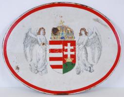 1919-1938 Horthy-címer kézzel festett zománcozott fémtáblán, 49x62cm