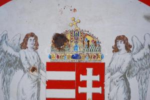 1919-1938 Horthy-címer kézzel festett zománcozott fémtáblán, 49x62cm