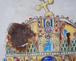 1919-1938 Horthy-címer kézzel festett zománcozott fémtáblán, 49x62cm