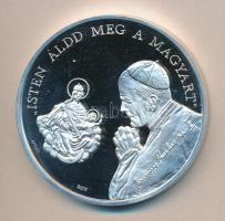 Bognár György (1944-) / Lebó Ferenc (1960-) 1991. "II.János Pál pápa látogatása Magyarországon" Ag (155,5g/0.925) emlékérem (65mm) dísztokban, sorszámozott tanúsítvánnyal T:PP