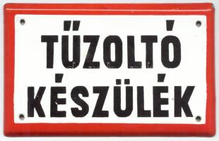 "Tűzoltó készülék" feliratú régi zománcozott fém tábla, 10x16cm