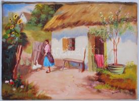 Szilassy jelzéssel: Libapásztorlány. Olaj, vászon, kartonra kasírozva, 25x35cm